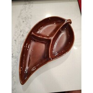 Frankoma Plainsman Brown Leaf Divided Dish 83 Glaze Glossy